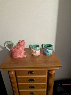 Ceramic Frog Pitcher and Mug Set