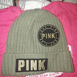 Vintage PINK olive green beanie