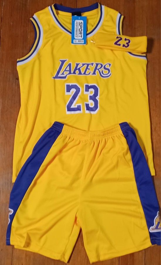 Youth Size XL Los Angeles LeBron James Jersey Short Set New Yellow Purple