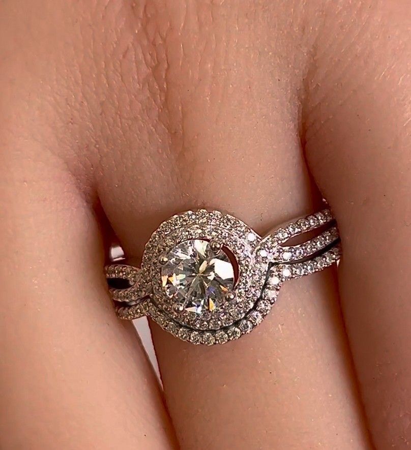 Halo Sterling Silver Halo Stunning Wedding / Engagement Set Ringsz 4-12