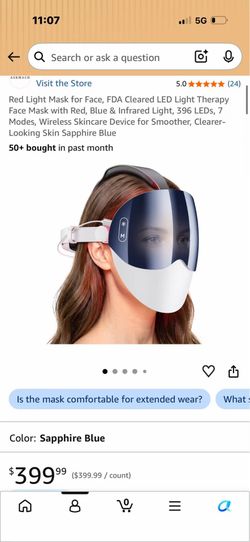 Red Light Mask for Face, FDA Cleared LED Light Therapy Face Mask with Red, Blue & Infrared Light, 396 LEDs, 7 Modes, Wireless Skincare Device for Smoo
