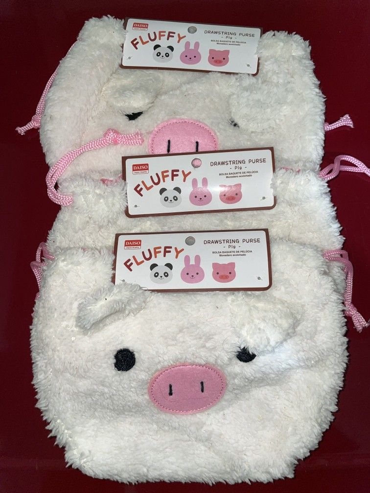 Fluffy Drawstring Purse Pig