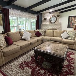 Long Beige Sectional Couch 