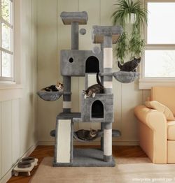 Cat Tree 66 inches Tower for Indoor Big Feline/Cozy Plush Perches/Condo/Sisal Scratching Posts/Hammock and Baskets/Activity Center Play House/Wide Bas