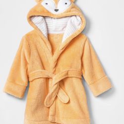 Fox Plush Bath Robe Babies 6-9mos Orange Sorbet