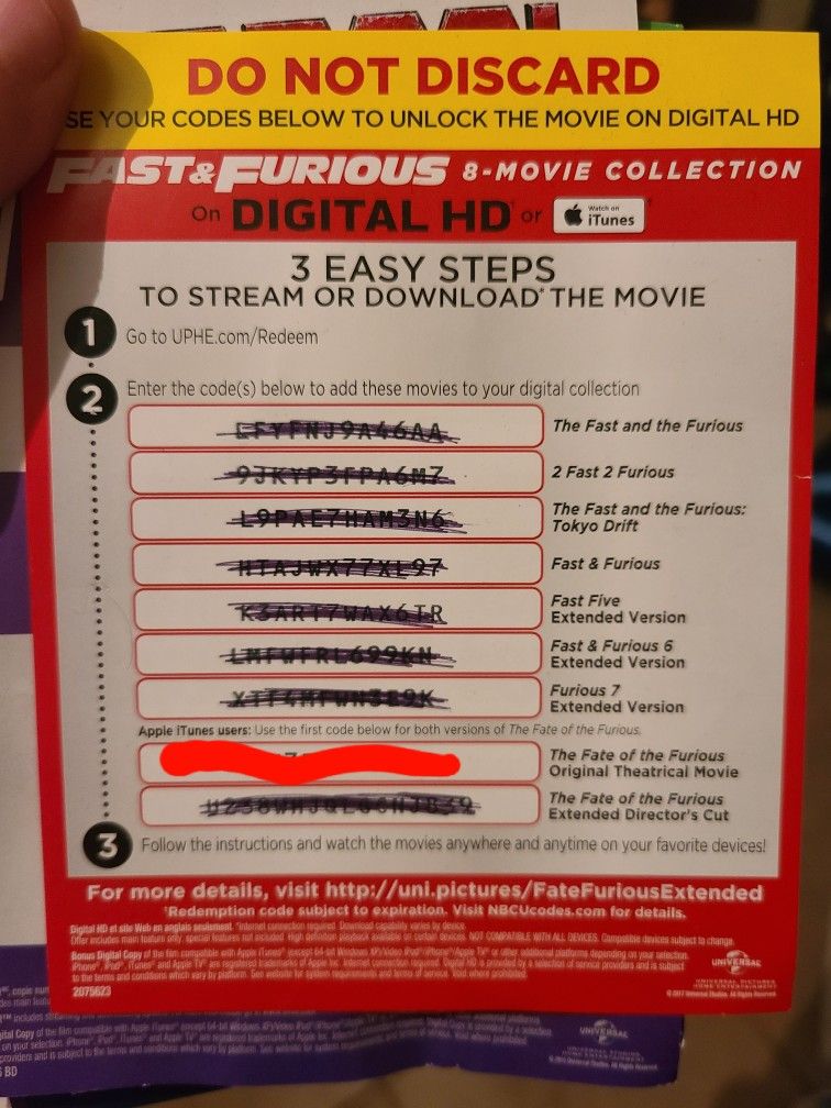 The Fate Of The Furious (Theatrical) Digital Code