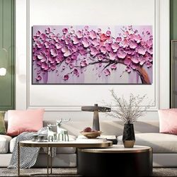 Pink Tree of Life Wall Art for Living Room Flower Picture for Bedroom Office, 20x40