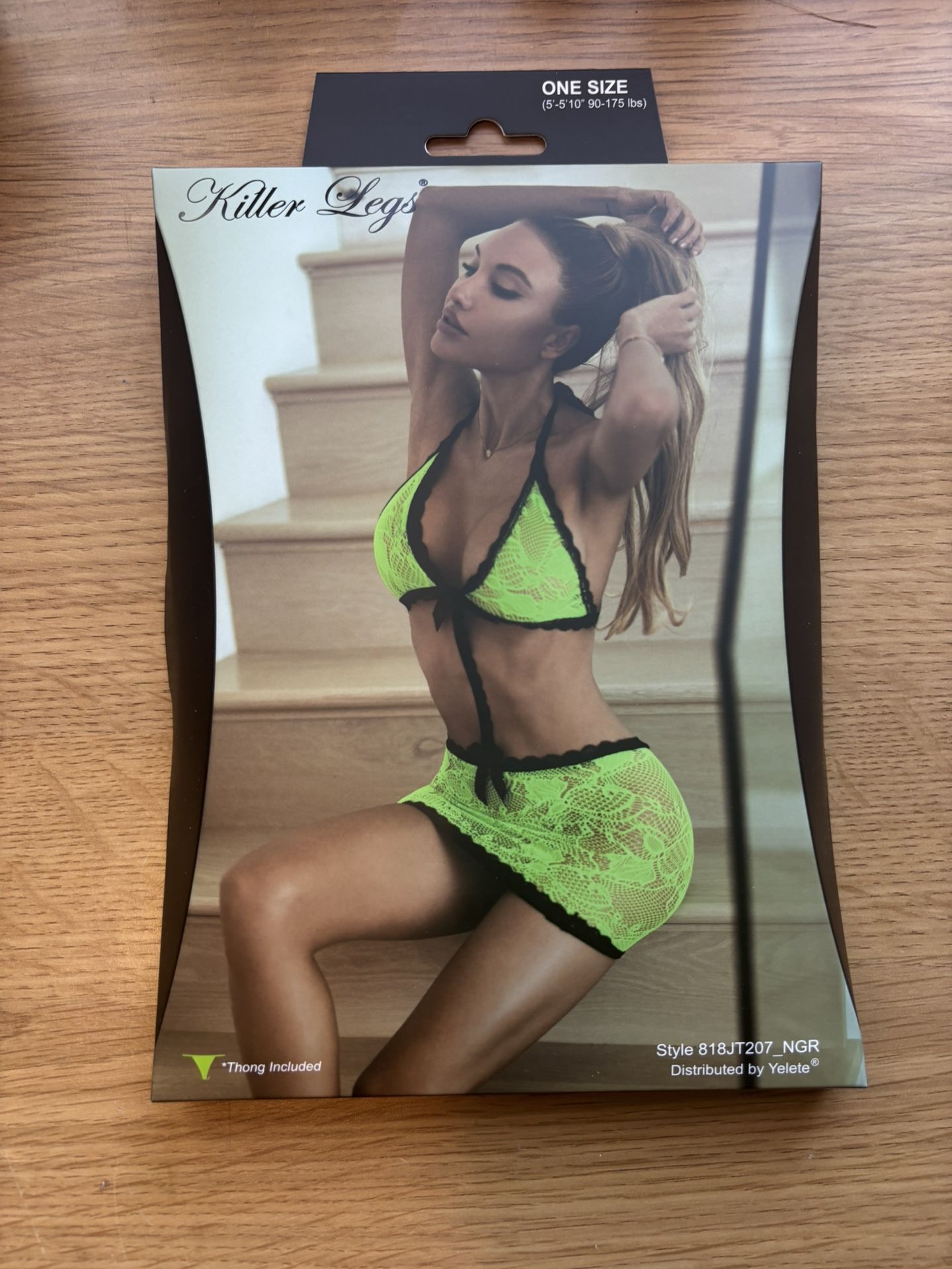 Neon Green Lace Bra + Skirt Lingerie