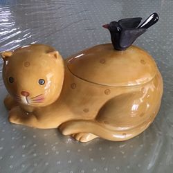 Cookie Jar  Cat And Bird 