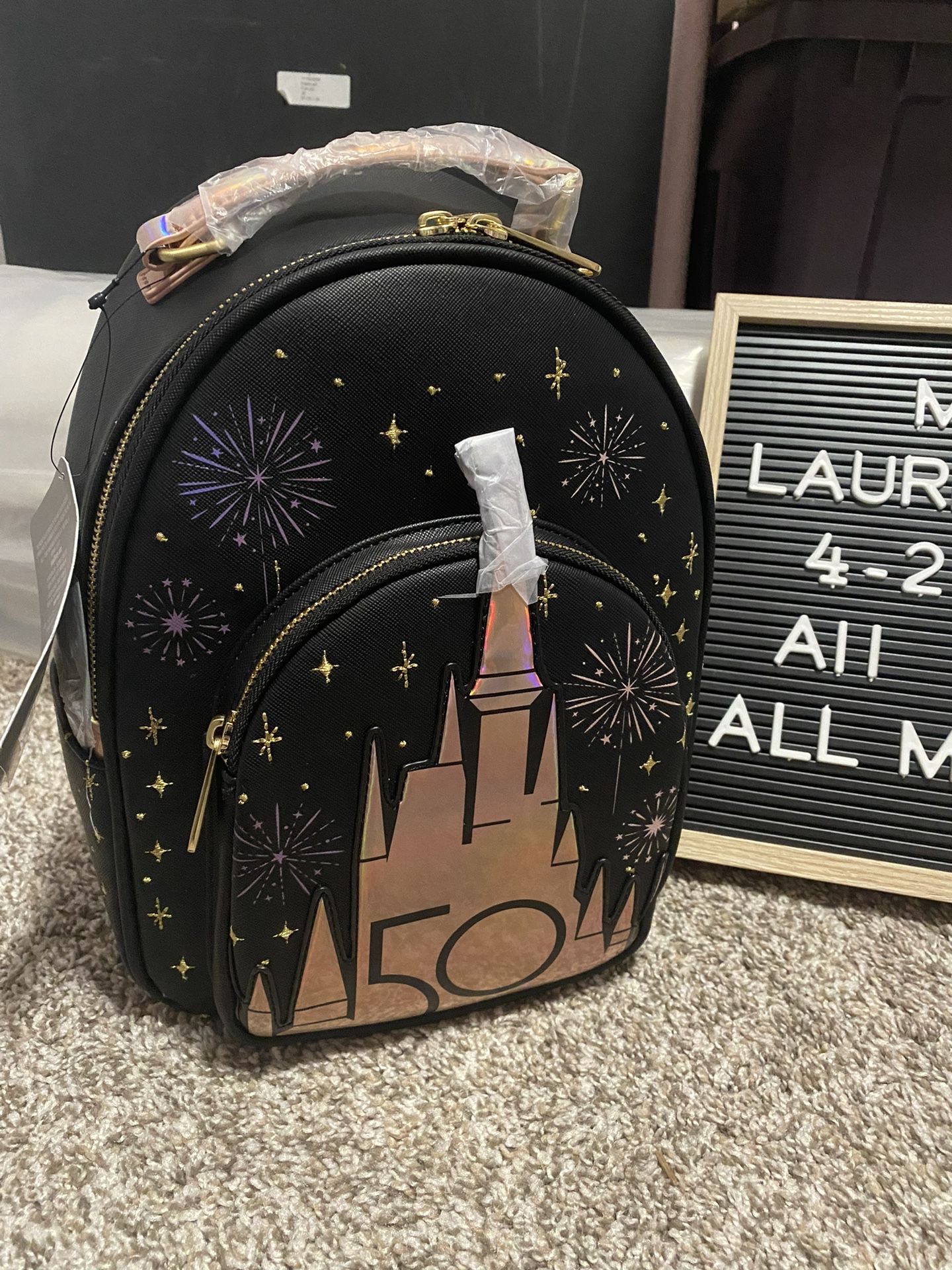 Disney 50th Anniversary Finale Castle Fireworks Loungefly Mini Backpack NWT