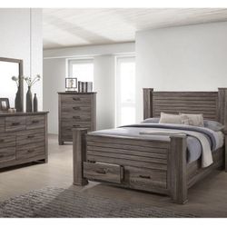 King Bed, 1 Night Stand, Dresser, Mirror And Chest (Free Delivery)