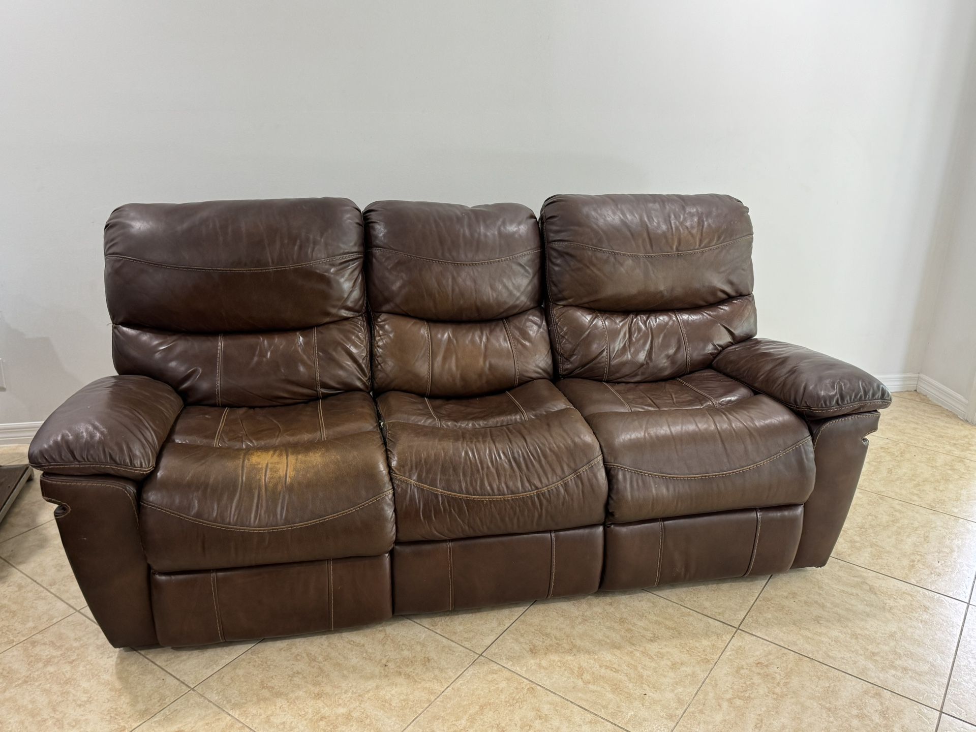 Leather Love Seat and Sofa Couch Brown