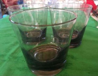 Vintage Glass Tumblers With Thick Base 3 1/4 Inches Tall: Retro Barware Set of Three A38V978