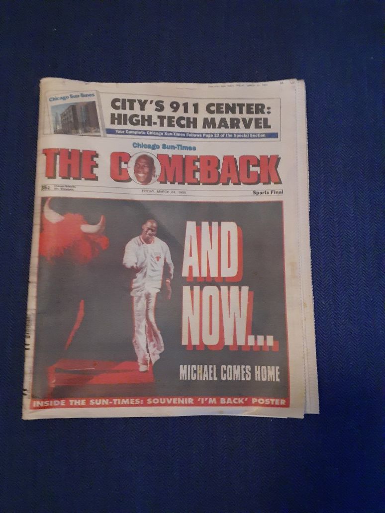 Chicago Sun Times March 24th 1995 Michael Jordan comeback