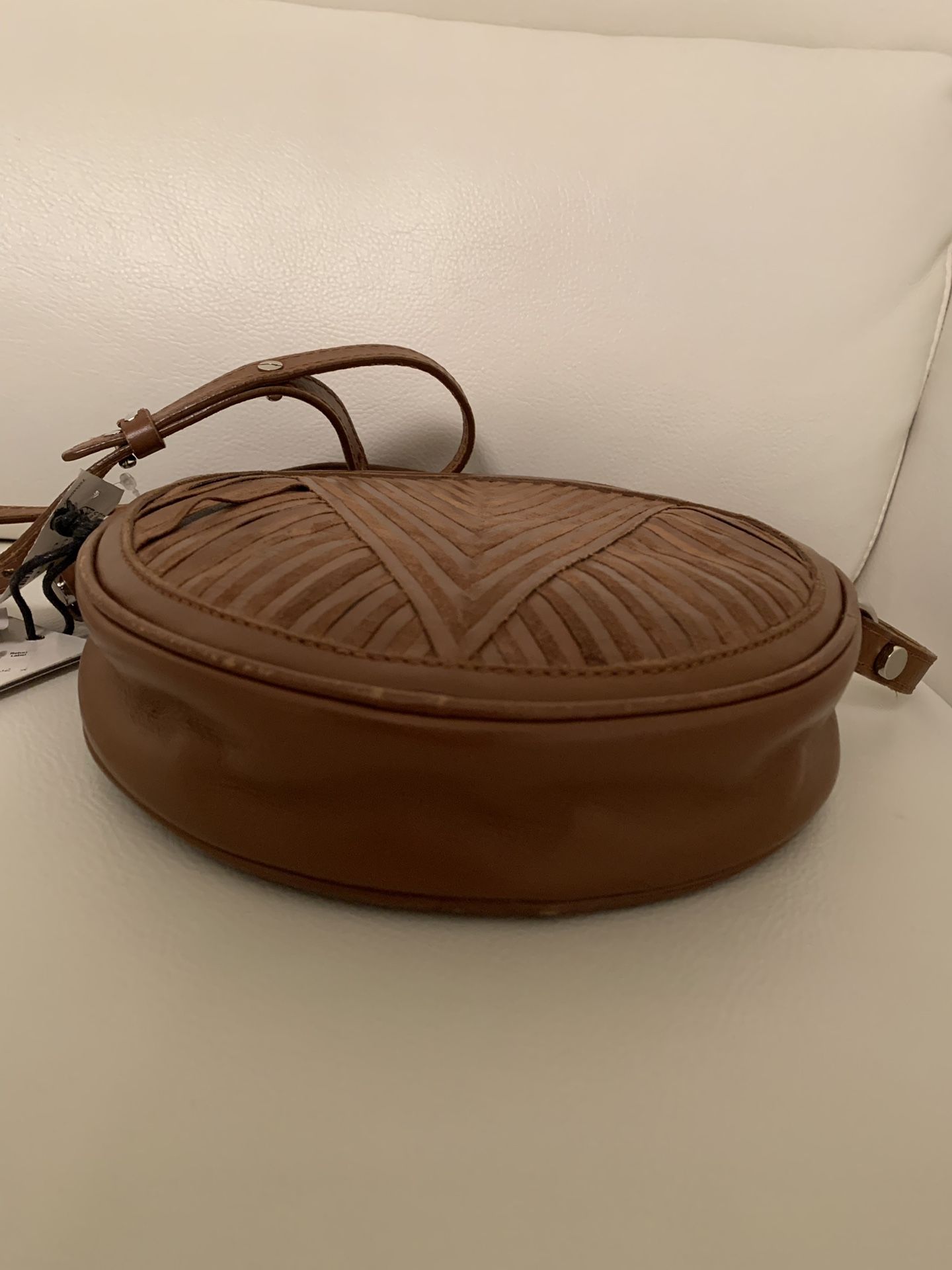 Lili Radu Circle Suede V Bag Cognac 100% Authentic