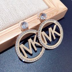 Fashion Letter MK Diamante big hoops Earrings 925 Silver Post Made