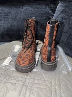 Leopard Print Lace-Up Combat Boots