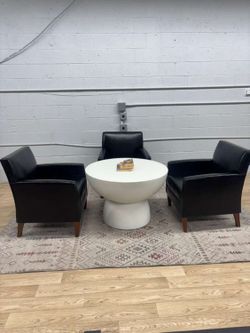 Bernhardt Leather Lounge Chair Set + Modern Table (Delivery Available)