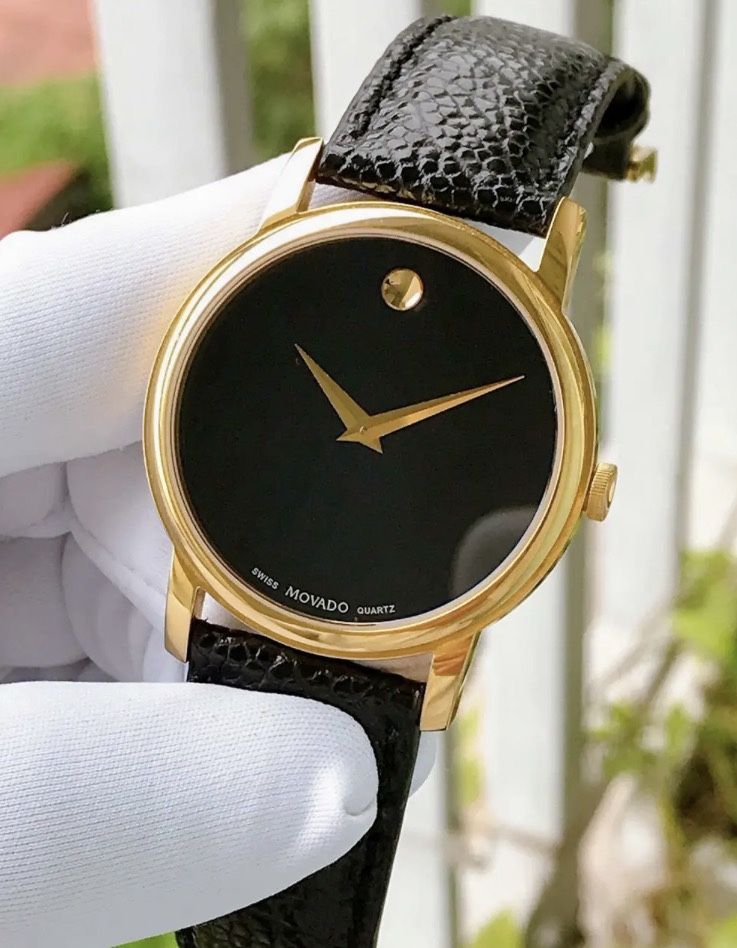 Movado Black Yellow Gold Stainless Steel Museum Mens Classic Watch