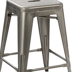 FINAL PIECES: 24" Industrial Antique Metal Bar Stool – Stackable Heavy-Duty Steel – Clear Brush Finish 