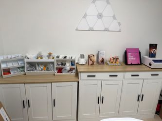 2 White Storage Cabinets w/ Wood Tops – $200 Both