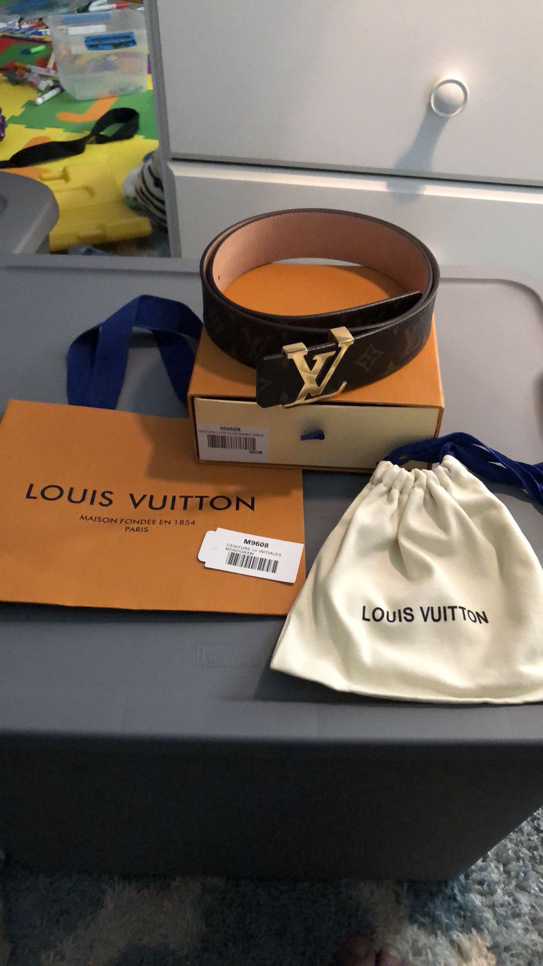 Authentic Louis Vuitton Gold LV Initiales Monogram Belt Ebene