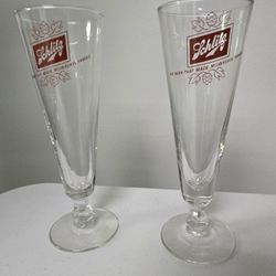 Vintage SCHLITZ Beer Footed Pilsner Glasses 8.5oz Set Of 6