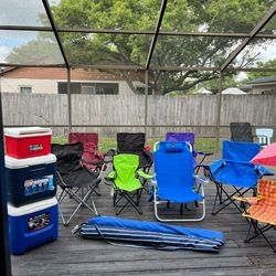 Chairs, coolers, and umbrellas