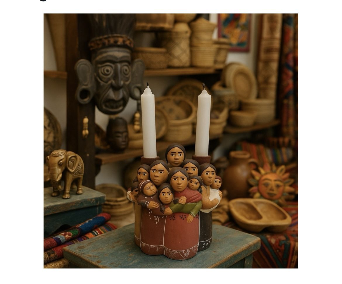 VTG Peruvian Folk Art Pottery Handcrafted Candle Holder Terracotta Clay Women