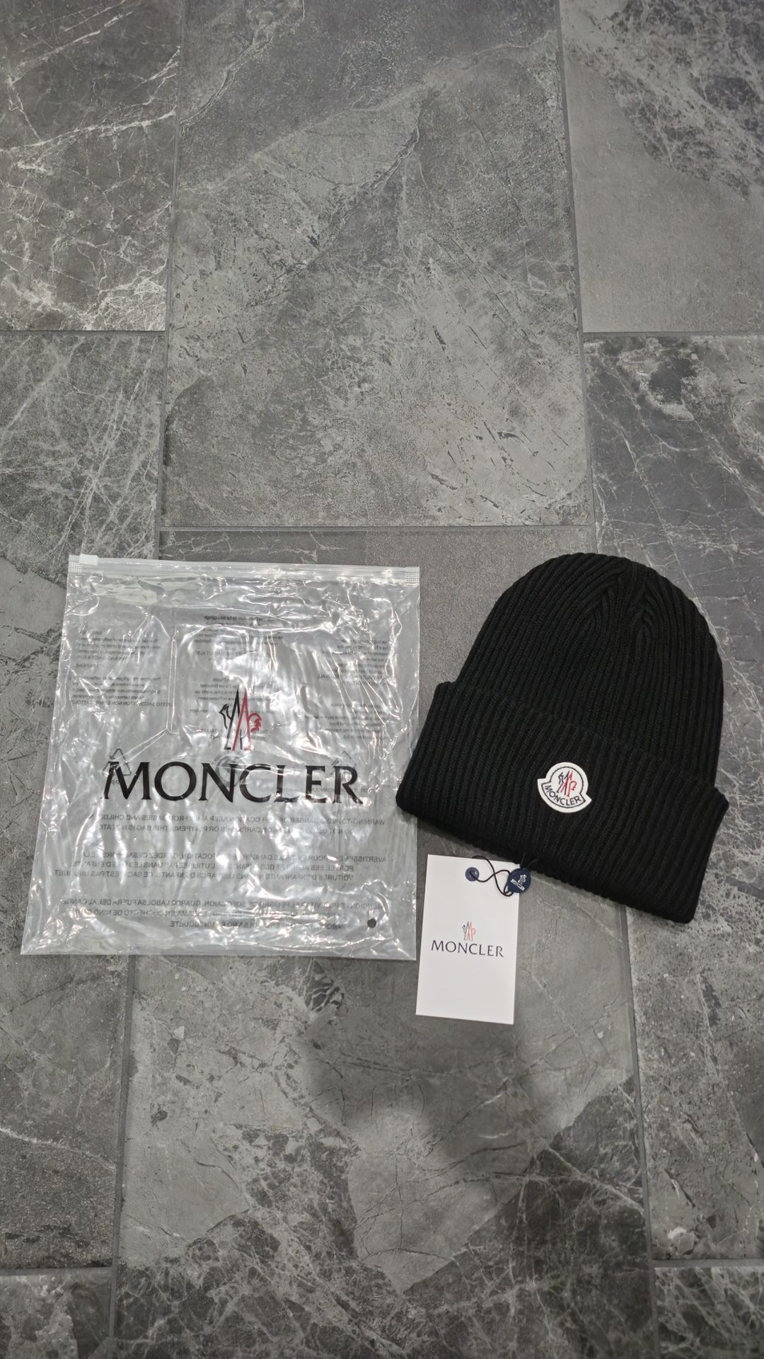 Black Moncler Wool Beanie Hat Unisex style