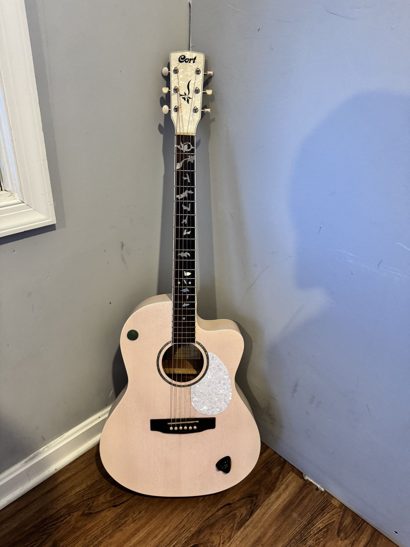 Cort Jade Classic Cutaway Acoustic Electric Guitar Pastel Pink Open Pore