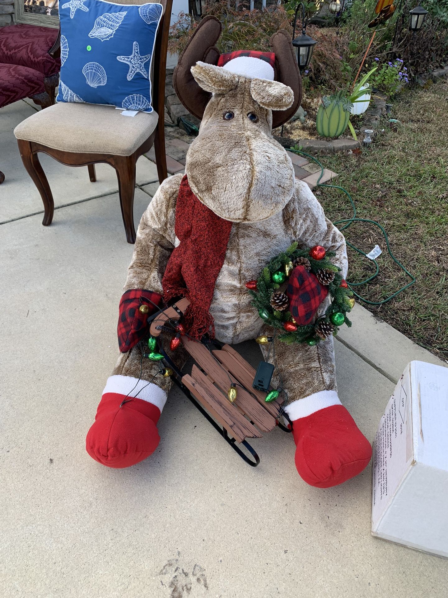 New 38 Inches Tall Inflatable Fur Covered Moose That Lights Up & Plays Music