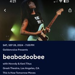 Beabadoobee Tickets x2 Greek Theatre Los Angeles