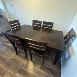 6-Person Solid Wood Dining Table Set w/ Extension Leaf – $150