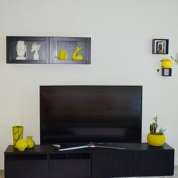 Tv Console/ Unit/ Stand With Glass Door Wall Shelfs