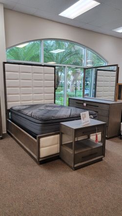 Extra Tall Wood Bed New Upholstery 83" Height Sturdy Bed 