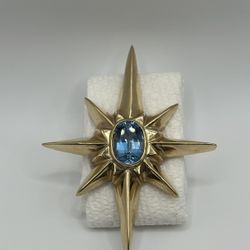 Gold Brooch With Aquamarine Stone