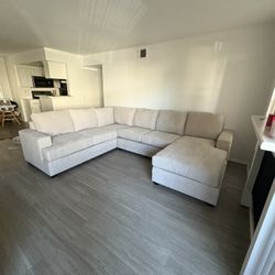 Living spaces Bonaterra Sand Beige Natural Fabric 127” 2 Piece U-Shaped Sectional With Left Arm Facing Sofa Chaise