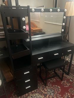 Vanity Dressing Table with Lighted Mirror and Stool