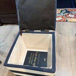 Storage Ottoman 17" - Modern Footstool & Seat w/ Hinged Lid, Blue/White