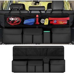Car Trunk Organizer and Storage, with Zipper Extension Backseat Hanging Organizer for SUV, 39.5" Large Auto Backseat Storage with 3 Adjustable Straps,