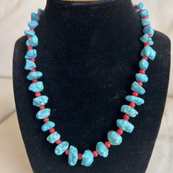 Turquoise & Red Beaded Women’s Necklace