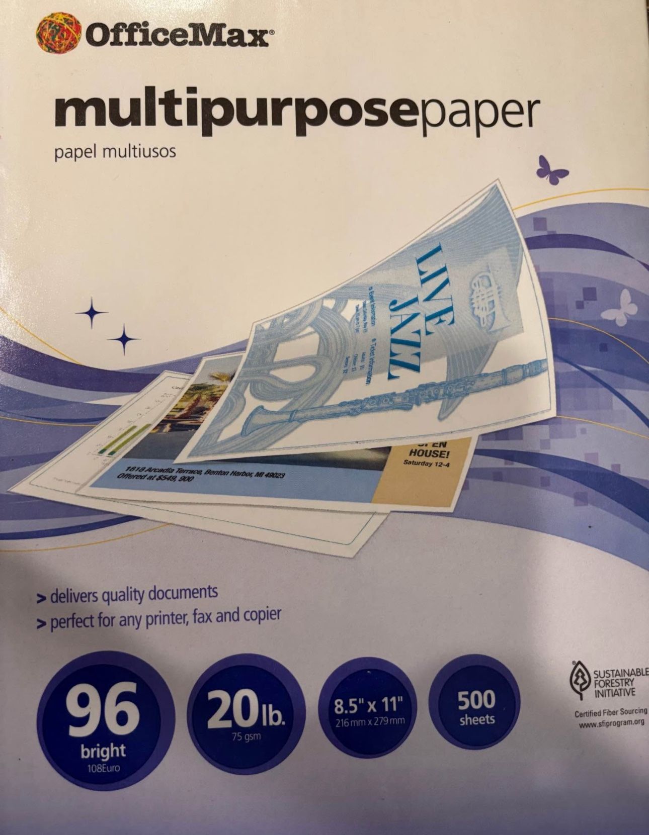 Copy paper 2reams multipurpose 96bright 20lbs unopened