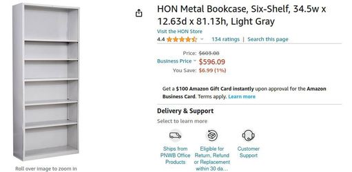 Metal Bookcase, Six-Shelf, 34.5w x 12.63d x 81.13h, Black Metal Bookcase, Six-Shelf, 34.5w x 12.63d x 81.13h, Black