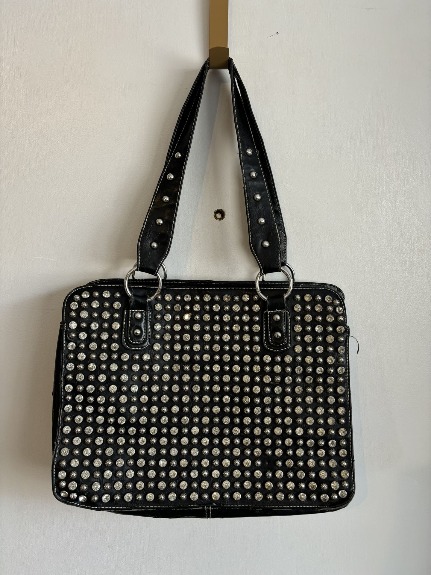 Black Leather Rhinestone Purse