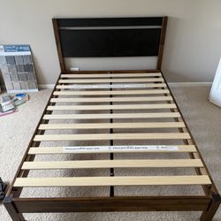 Brown Solid Wood Platform Bed Frame Full Size 