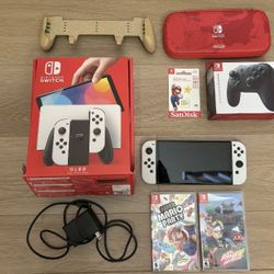 OLED Handheld Console 64GB White Bundle W/ Games and Carry Cases
