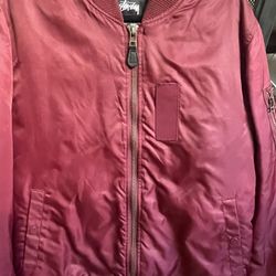 Stussy MA-1 Flight Bomber Jacket Burgundy Size Medium (Style 115315) - Great Condition