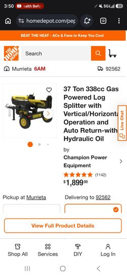 37 Ton 338cc Gas

Powered Log Splitter with Vertical/Horizont: Operation and Auto Return-with Hydraulic Oil
