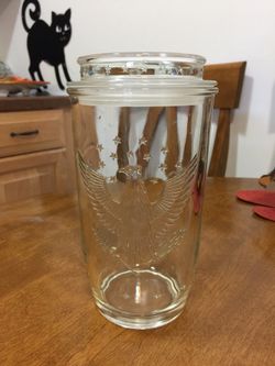 Heavy vintage 8.5 inch glass American Eagle canister